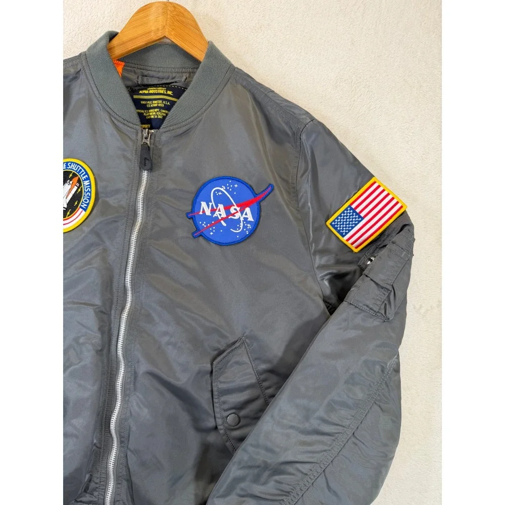 Alpha Industries NASA MA-1 Bomber Jacket Gunmetal Grey Mens Large Space Shuttle